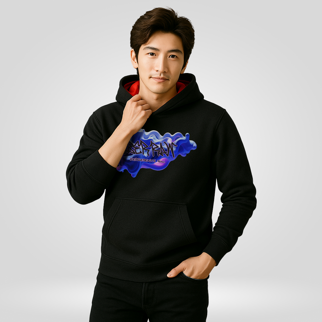 Classic Black Hoodie with Red Liner